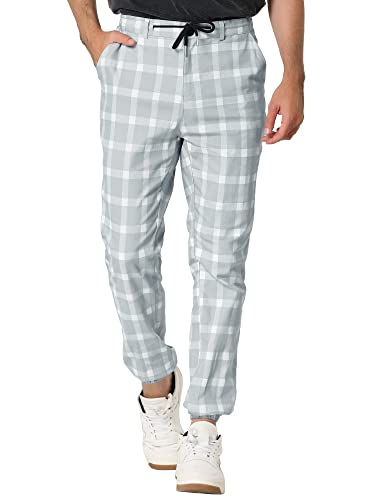 Lars Amadeus Men's Plaid Jogger Pants Casual Slim Fit Drawstring Check Trousers