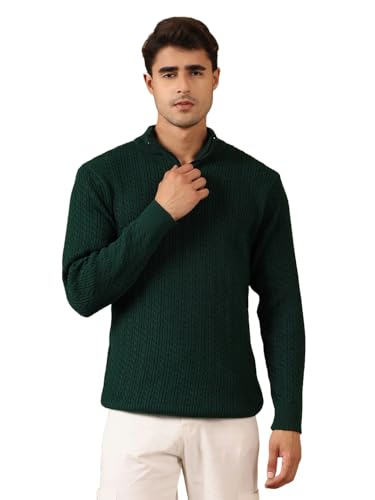 Image of Kvetoo Men's Full Sleeve High Neck Zipper Sweater| Warm Cable Knit Quarter Zip Pullover | Wool Winter Sweater for Casual & Office Wear
