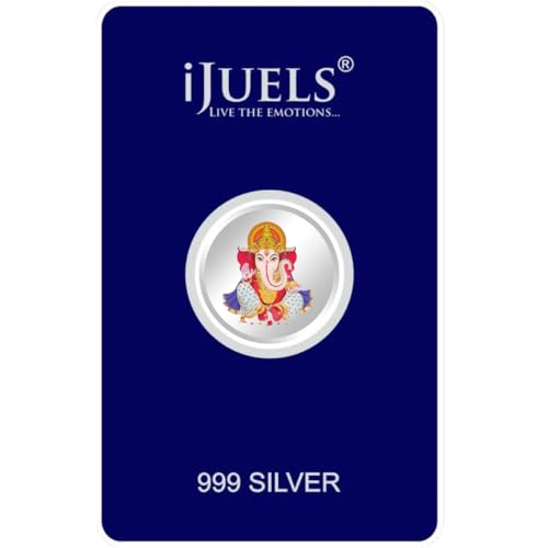 Image of iJuels 999 Purity BIS Hallmarked and Certified Pure Silver 1 Gram Silver Coin with certificate of Authenticity I Available in different designs
