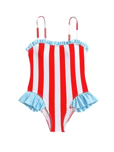 Floerns Girl's One Piece Swimsuit Striped Ruffle Trim Beach Vacation Bathing Suit - Main Image
