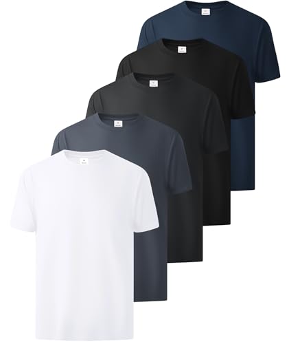 Image of Little Beauty 5 Pack Men's T-Shirts Crew Neck Short Sleeve Cotton Tee Casual Summer Tops