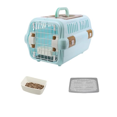 LUOGOXIドライブペットキャリー クレート 小型犬用 2サイズ 天窓付き ツードア 猫 犬 小動物 ペットキャリー ゲージ ハード 取っ手付き 室内用ハウス 大きめ 持ち運び 航空輸送ボックス 旅行 通院 防災 簡単組立 犬 ケース (ブルー,小)