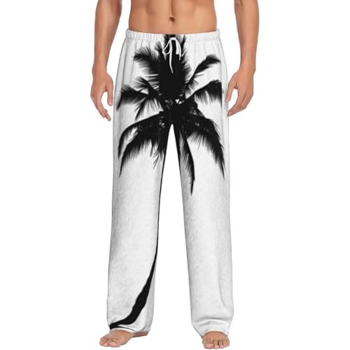 Pantalon de pyjama en flanelle pour homme, bas de nuit à taille élastique imprimé palmier