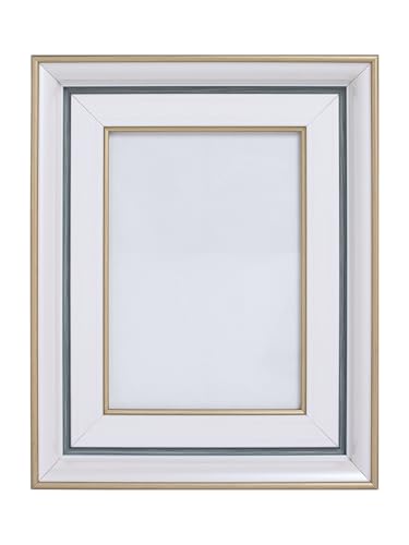 Image of GOLDEN PEACOCK Antique White, Blue and Gold 5x7 Inch Photo Frame | Set of 1 Elegant Wall & Tabletop Picture Frame for Home Decor and Gifting