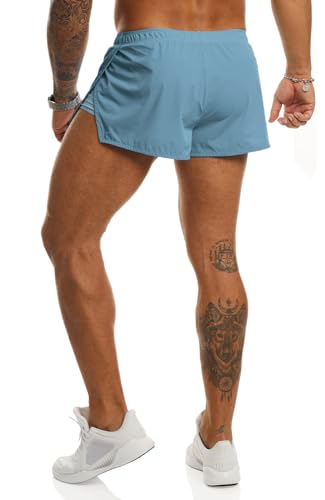 Ouber Men's Running Shorts with Liner 2'' Workout Shorts Bodybuilding Side Split Mesh Gym Shorts3