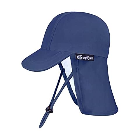 weVSwe Baby Toddler Sun Hat UPF 50+ Swim Cap Flap Neck Protection Adjustable Chin Straps UV Sun Protection Hats Dark Blue 6-12M Cover