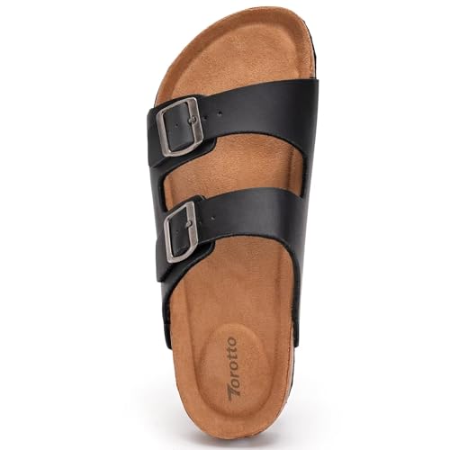 Image of Torotto Mens Slides with Cork Footbed Open Toe Adjustable Webbing Flat Sandals for Walking | Beach | Indoor