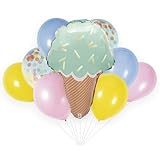 Ice Cream Party Decorations - Pastel Ice Cream Foil Latex and Confetti Filled Balloon Bouquet Kit 9pc