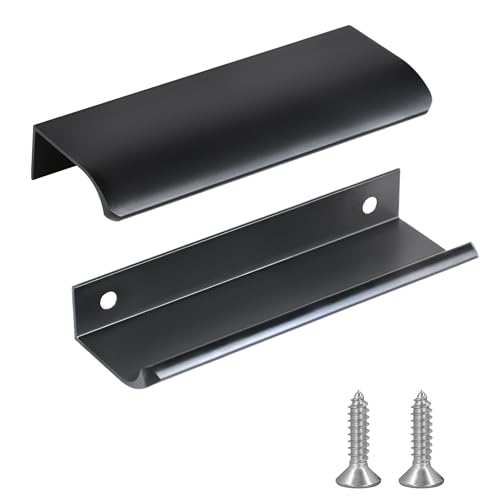 JOOJA 5 Pack Modern Style Finger Edge Pull Furniture Drawer Handles Hidden Cabinet Kitchen Drawer Handles Knobs, Black 120(96) mm