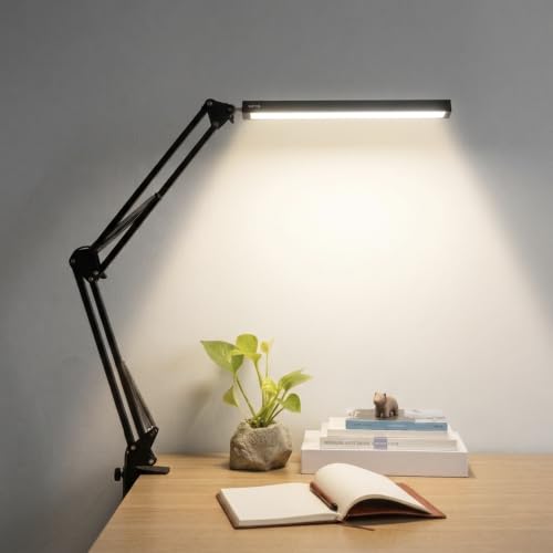 Image of Modern Desklamp with 360 Adjustable arm and clamp, 3 Color Modes & 10 Brightness Level. Eye Caring 12W Table Light - for Office, Study Table, Reading Room, Home