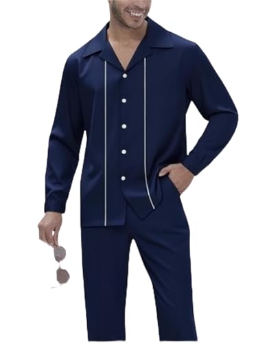 Men's Long Sleeve 2 Piece Shirts Suit Big and Tall Matching Set Loose Party Street Wear S-5XL
