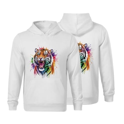 Kids Watercolor Tiger Boys Girls Lightweight Kangaroo Pocket Fleece Hoodies