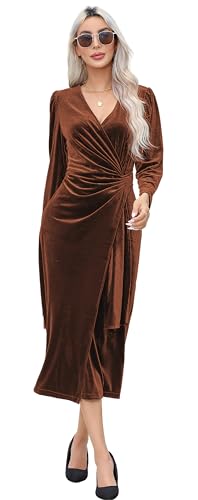 R.Vivimos Womens Velvet V Neck Wrap Dress Fall Winter Long Sleeve...