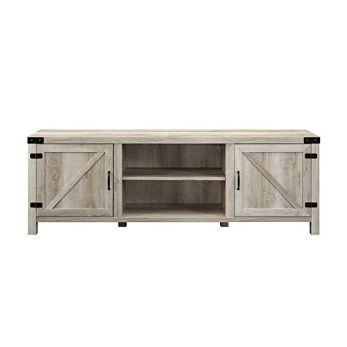 Home Square 4 Piece Farmhouse Barn Door TV Stand Console Coffee Table and 2 End Table Living Room Set in Rustic White Oak - Thumbnail 4