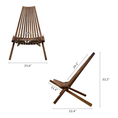 Melino Wooden Folding Tamarack Chairs, FSC Certified Acacia Low Profile Adirondack Chairs, Wood Folding Chair for Outdoor, Patio, Porch, Pool, Backyard, Garden, Balcony and Deck - Chestnut - Single
