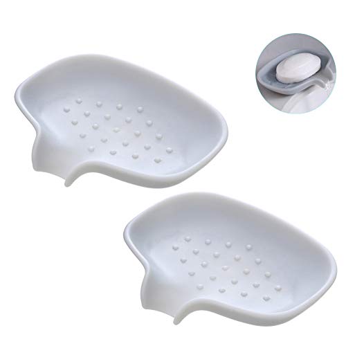 NeotrixQI Silicone Soap Dish with Drain, Self Draining Soap Dish, Soap Dish Drain, Bar Soap Holder for Bathroom Shower Kitchen Sink, Soap Saver Tray to Keep Soap Dry Clean Waterproof (Grey, 2)