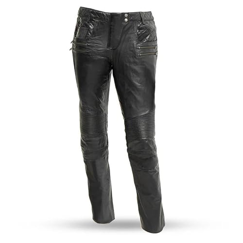 First Mfg Co Vixen Lightweight Leather Pants: 0.8-0.9mm Cowhide, Quilted Detail, Stretch Panels, Satin Lining. Black