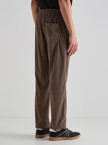 Image of Banana Club Deep Black Corduroy Pant - Regular Fit, Solid, Corduroy Casual Trousers with Textured Fabric, Comfortable Fit