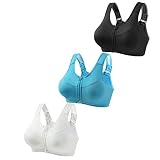 3 Pack Women Sports Bras High Support Large Bust Zipper Front Padded Wireless Post-Surgery Bra Racer