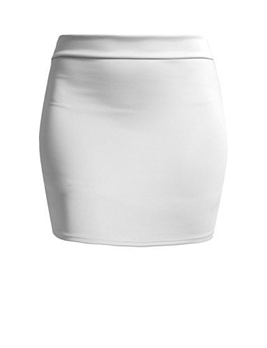 NE PEOPLE Women's Mini Skirt Stretch Knit Bodycon Slim Fit Pencil Solid Skirts Made in USA NEWSK09 White S