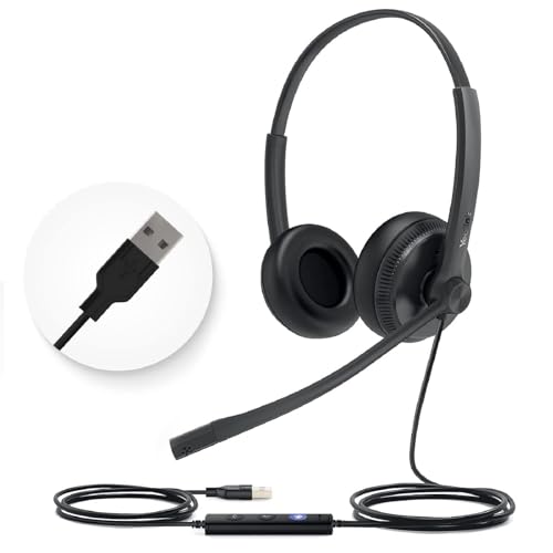 Yealink UH34 USB Headset with Mic,Stereo Wired Headphones with Noise Cancelling Microphone,Teams...