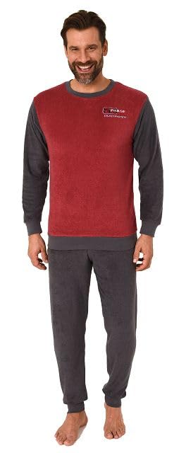 Normann Herren Langarm Frottee Pyjama mit Rundhals-Ausschnitt & Bündchen + Übergrößen, Farbe:rot, Größe:54