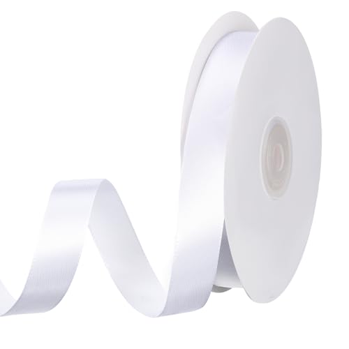 50m Schleifenband Weiss, 15mm Geschenkband Weiß Satinband Weiss Dekoband Stoffband Weißes Band für Valentinstag Ostern Geschenkverpackung Basteln Deko Hochzeit Geburtstag Taufe