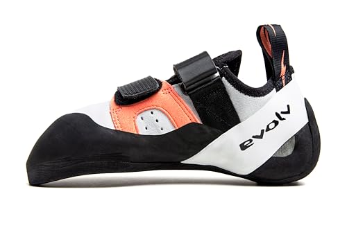 EVOLV Women's Geshido Rock Climbing Shoe for Sport & Traditional Climbing - White/Coral/Black - 8.5 (US Women's)