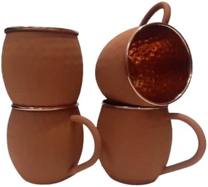 Handicrafts Pure Copper 16 Oz Matte Moscow Mule Copper Cups and Barrel Mugs, Outer Side Water Proof Hand Painted Mug, Drinking Gifts for Him on Anniversary, Graduation, Baptism Set of 4