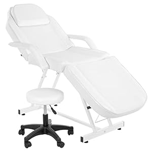 Massage Salon Tattoo Chair Esthetician Bed with Hydraulic Stool,Multi-Purpose 3-Section Facial Bed Table, Adjustable Beauty Barber Spa Beauty Equipment, White