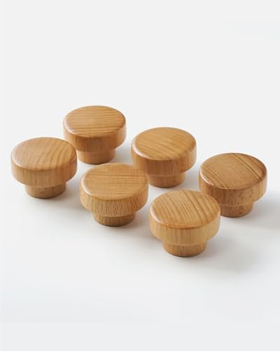 CUT & PACK Natural Wooden Knobs – Cabinet Knobs and Drawer Pulls for Furniture, Dressers, Cupboards | Screws Included | Cream