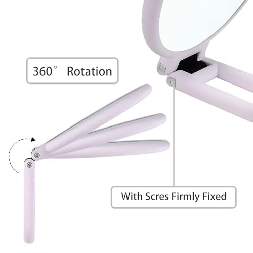 Image of Plastic 1x 15x Magnifying Handheld Square Hand Mirror, Travel Folding Hand Held Mirror, Double Sided Pedestal Magnification and True Image Makeup Mirror for Women with Adjustable Handle, Pink