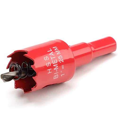 25mm Hole Saws Cutter, HSS Bi-Metal Drill Bit for Wood Plastic, UPVC, Fiberglass and Plasterboard, Red