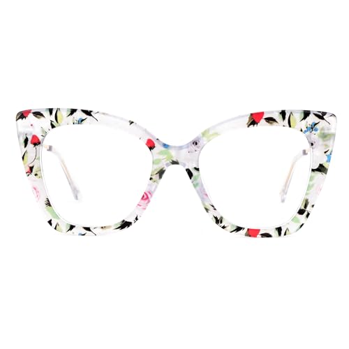 Image of Zeelool Oversized Cat Eye Glasses Frames for Women Stylish Floral Eyeglasses Chic Non Prescription Full Eyewear JGX674221-04, Medium