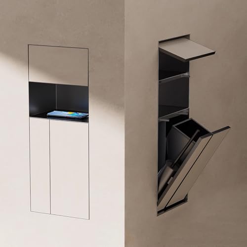 Vibeo Wandnische Dusche Versenkter Toilettenpapierhalter mit Abfalleimer, Toilettenpapiernische in Der Wand mit Spender, Eingelassene Wandregale für Das Badezimmer