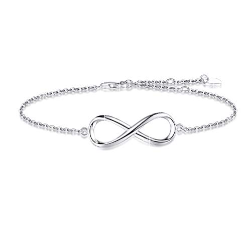 925 Sterling Silver Infinity Bracelets for Women 14K White Gold Plated Adjustable Charm Link Infinity Bracelet Anklet Dainty Infinity Symbol Jewelry Gifts for Festival Vacation