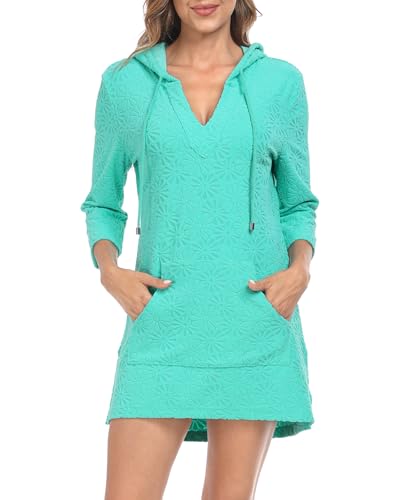 HDE Women's Terry Cloth Beach Cover Up Tunic Dress Swimsuit Coverup with Hood