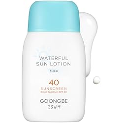 GOONGBE Waterful Sun Lotion Mild SPF 40 - Zinc Oxide Water Resistant Mineral Sunscreen for Babies, Kids & Adults - Hypoallergenic, Vegan, Reef-Safe - Korean Sun Care for Sensitive Skin, 2.82 fl.oz.