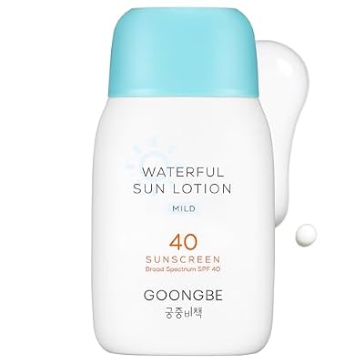 GOONGBE Waterful Sun Lotion Mild SPF 40 - Zinc Oxide Water Resistant Mineral Sunscreen for Babies, Kids & Adults - Hypoallergenic, Vegan, Reef-Safe - Korean Sun Care for Sensitive Skin, 2.82 fl.oz.