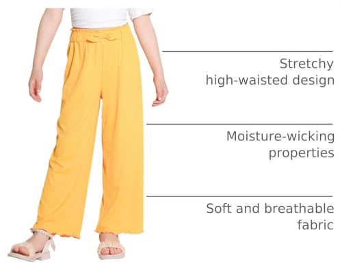 Image of Girls Wide Leg Palazzo Pant Loose Straight Cute Bow Waist Spring Summer Lightweight Dress Pant for Kids 5-14Y