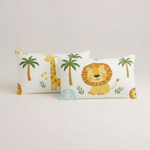 Image of Filymore Cute Lion Double Bed Sheet for Queen Size Bed with 2 Pillow Covers for Kids Bedroom 240 TC Made with Pure Microfiber, Color Blue and Yellow (90x90 inches)