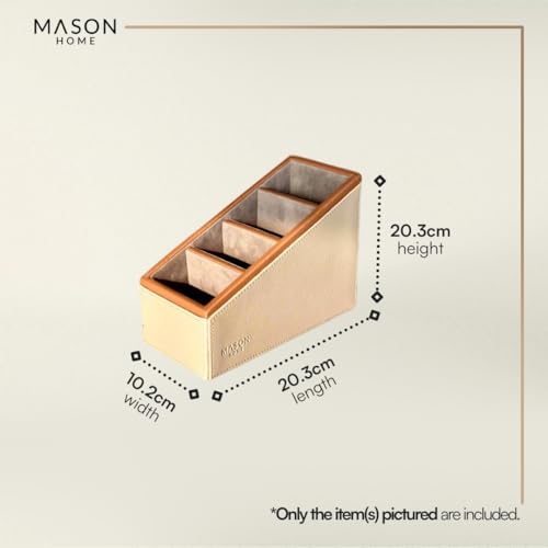 Image of MASON HOME Vegan Leather Naples Taupe Remote Holder (4 Slot) - 1pc - L 20.3 inch x B 10.2 inch x H 20.3 inch | Decorative Multifunctional Space Saving Organizer | Room - Table - Desk | AC TV Controller - Gadgets