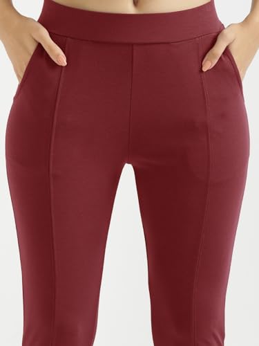 Image of SAADAA Women's Regular Fit High Rise 4-Way Stretchable Pants Yoga, Formal, and Regular Skinny High Waist Leggings 2 Deep Pockets Elastic Waistband Durable Interlock Stitching