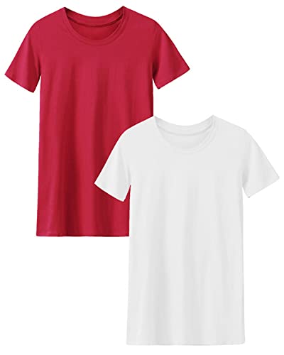 Women's T Shirts – 2 Pack Crewneck Relaxed Fit Basic Solid Short Sleeve Top Tshirt