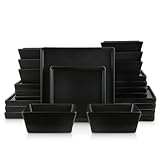 Stone Lain 24 Pieces Stoneware Square Dinnerware Set, Black Matte