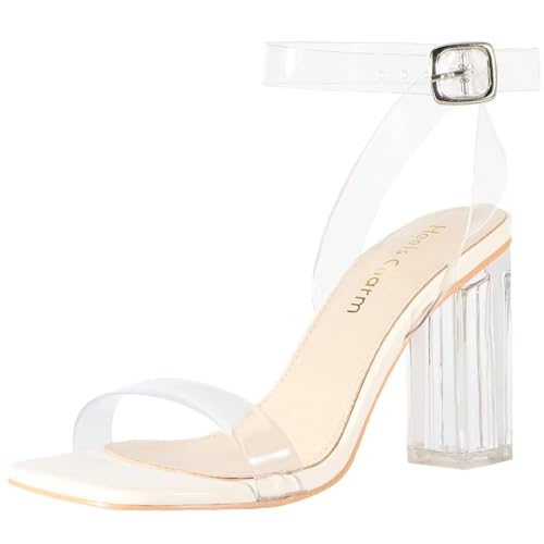 Image of Women's Clear Chunky Block Heeled Sandals 3.74 Inches Open Toe Ankle Strap Block High Heel Sandal Dress Dancing Sandals Daily Work Party Shoes