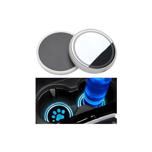 FALVFUN 2PCS Car LED Cup Holder Coaster Light, 7 Color-Changing USB Rechargeable Vehicle Cup Holder Pad with Light Sensor, Auto Interior Luminescent Atmosphere Lamp Drink Mat, Universal Fit (Paw)