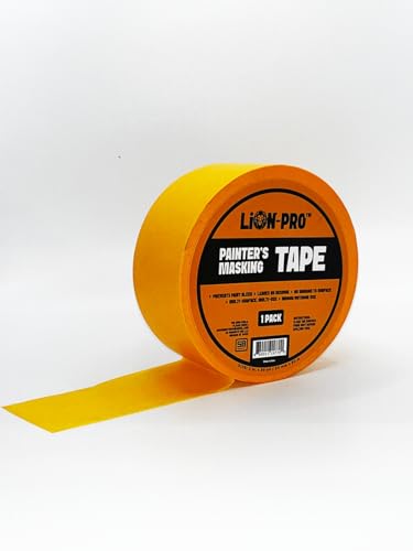 Image of Lion-Pro Painter's Masking Tape, 2 Inch Wide (2 in. x 55 Yds), Professional-Grade, High Adhesion, Ideal for Multi-Surface Use, 1 Roll (1, Chrome Yellow, 2 INCH)