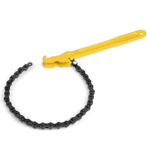 SLNIHAMS 12 Inch Chain Wrench Heavy Duty Oil Filter Chain Wrench Adjustable 19 Chain for 1-1/2 to 6 Pipe & Oil Filter Grip - Heat-Treated Carbon Steel with Hanging Hook - Diesel/Plumbing Use