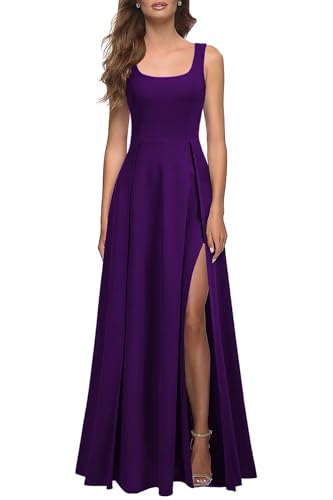 MUSHARE Women's Square Neck Sexy Split Cocktail Party Maxi Long Formal Dress Purple